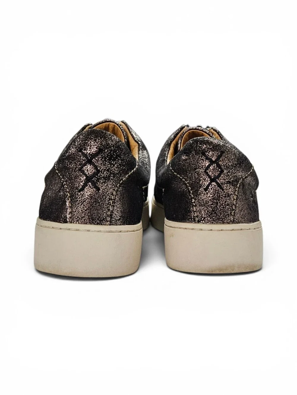 Frye Lena Low Platform Slip-On Leather Sneakers in Pewter And Bronze Size 6.5